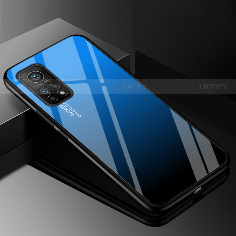 Custodia Silicone Specchio Laterale Sfumato Arcobaleno Cover per Xiaomi Mi 10T Pro 5G Blu