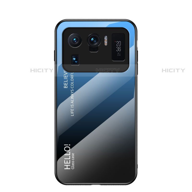 Custodia Silicone Specchio Laterale Sfumato Arcobaleno Cover per Xiaomi Mi 11 Ultra 5G Blu