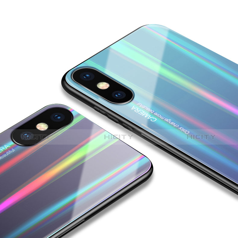 Custodia Silicone Specchio Laterale Sfumato Arcobaleno Cover per Xiaomi Mi 8 Pro Global Version