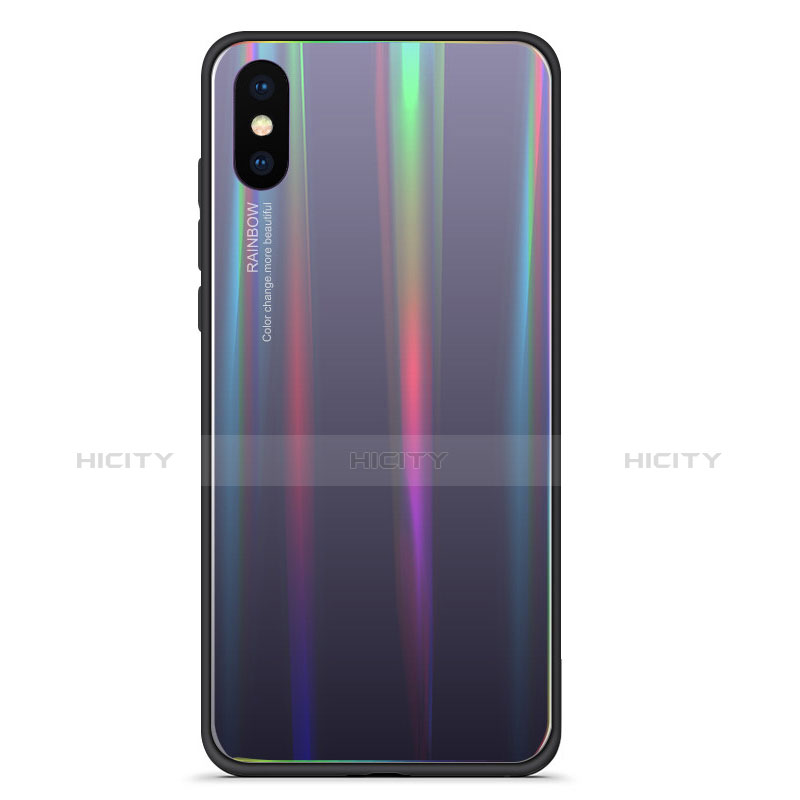 Custodia Silicone Specchio Laterale Sfumato Arcobaleno Cover per Xiaomi Mi 8 Pro Global Version Grigio