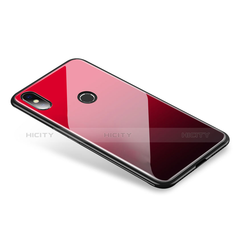 Custodia Silicone Specchio Laterale Sfumato Arcobaleno Cover per Xiaomi Mi 8 Rosso