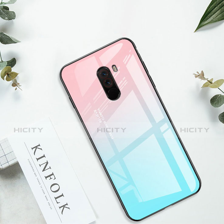 Custodia Silicone Specchio Laterale Sfumato Arcobaleno Cover per Xiaomi Pocophone F1