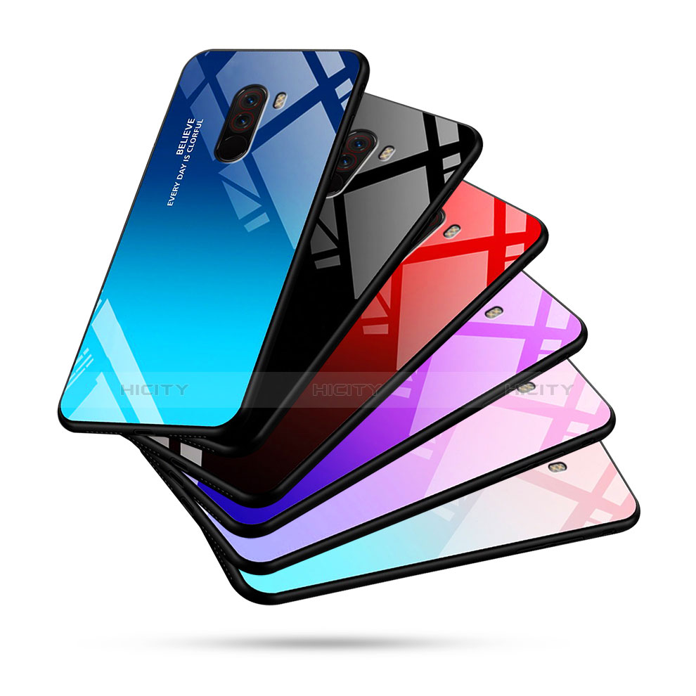 Custodia Silicone Specchio Laterale Sfumato Arcobaleno Cover per Xiaomi Pocophone F1