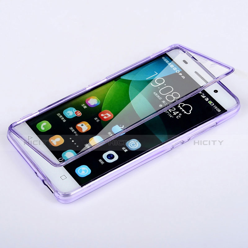 Custodia Silicone Trasparente A Flip Morbida per Huawei G Play Mini Viola