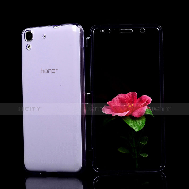 Custodia Silicone Trasparente A Flip Morbida per Huawei Honor 4A Viola