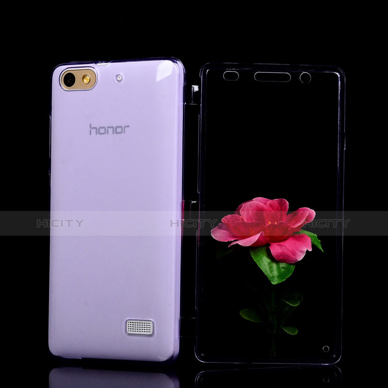 Custodia Silicone Trasparente A Flip Morbida per Huawei Honor 4C Viola