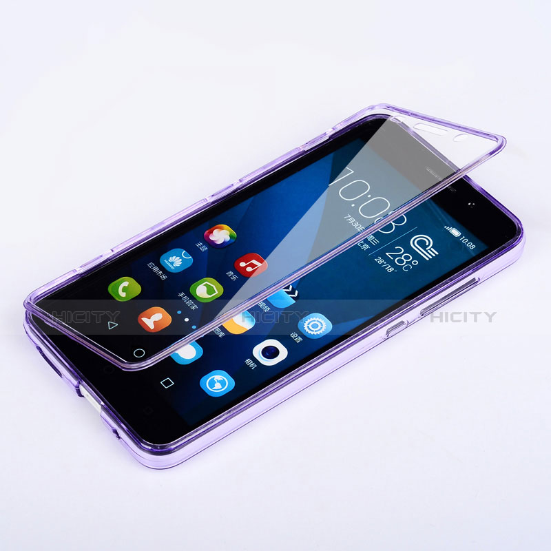 Custodia Silicone Trasparente A Flip Morbida per Huawei Honor 4X Viola