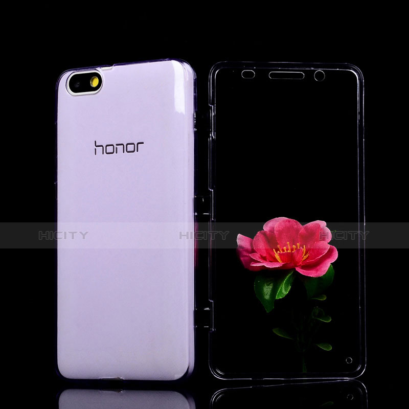 Custodia Silicone Trasparente A Flip Morbida per Huawei Honor 4X Viola