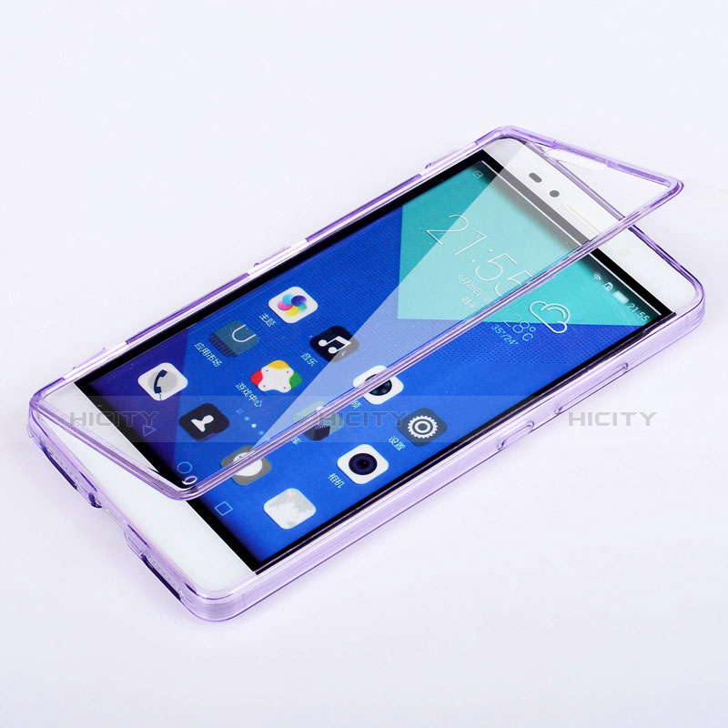 Custodia Silicone Trasparente A Flip Morbida per Huawei Honor 7 Dual SIM Viola