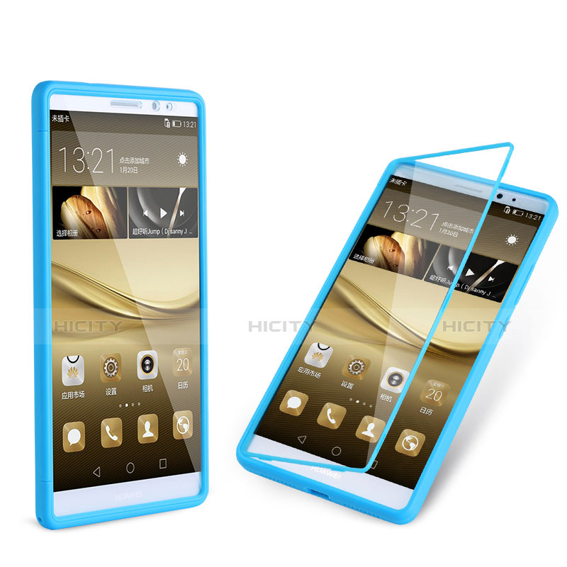 Custodia Silicone Trasparente A Flip Morbida per Huawei Mate 8 Cielo Blu