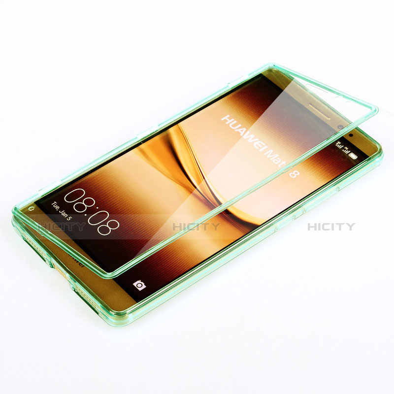 Custodia Silicone Trasparente A Flip Morbida per Huawei Mate 8 Verde