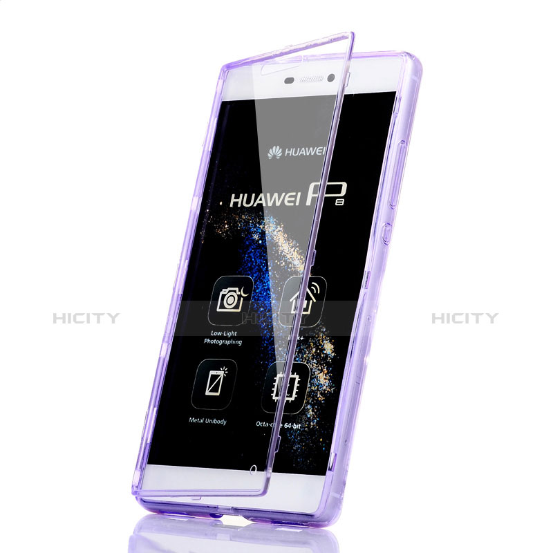 Custodia Silicone Trasparente A Flip Morbida per Huawei P8 Viola