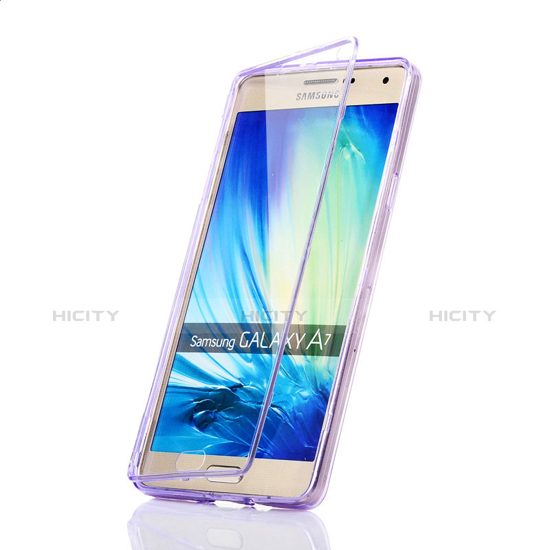 Custodia Silicone Trasparente A Flip Morbida per Samsung Galaxy A7 Duos SM-A700F A700FD Viola