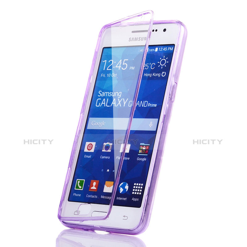 Custodia Silicone Trasparente A Flip Morbida per Samsung Galaxy Grand Prime 4G G531F Duos TV Viola