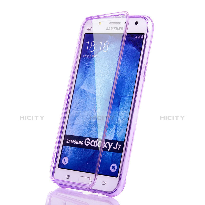 Custodia Silicone Trasparente A Flip Morbida per Samsung Galaxy J7 SM-J700F J700H Viola