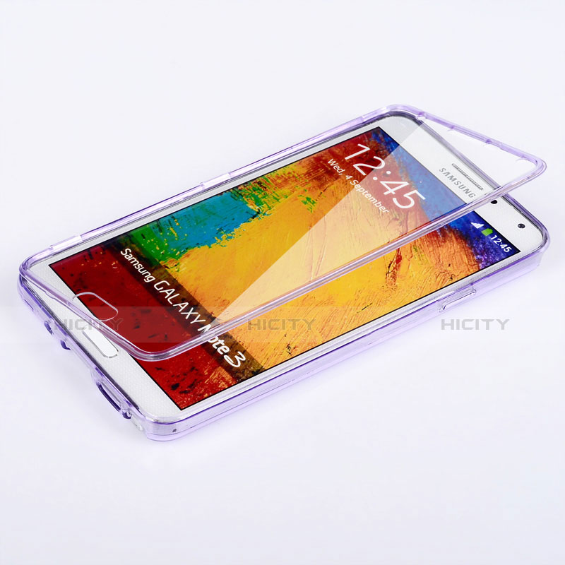 Custodia Silicone Trasparente A Flip Morbida per Samsung Galaxy Note 3 N9000 Viola