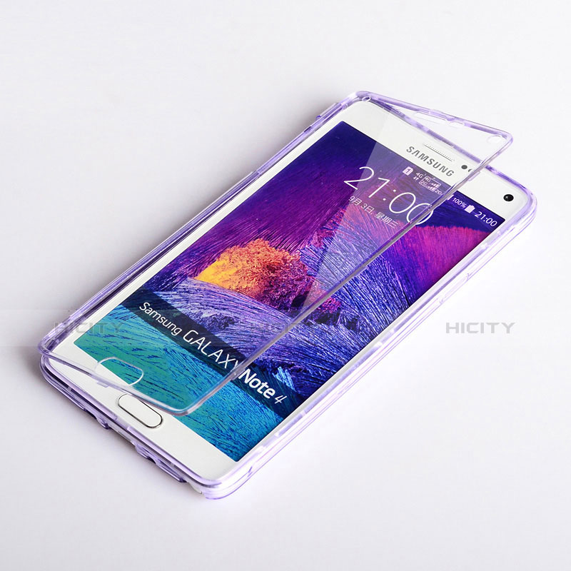Custodia Silicone Trasparente A Flip Morbida per Samsung Galaxy Note 4 SM-N910F Viola