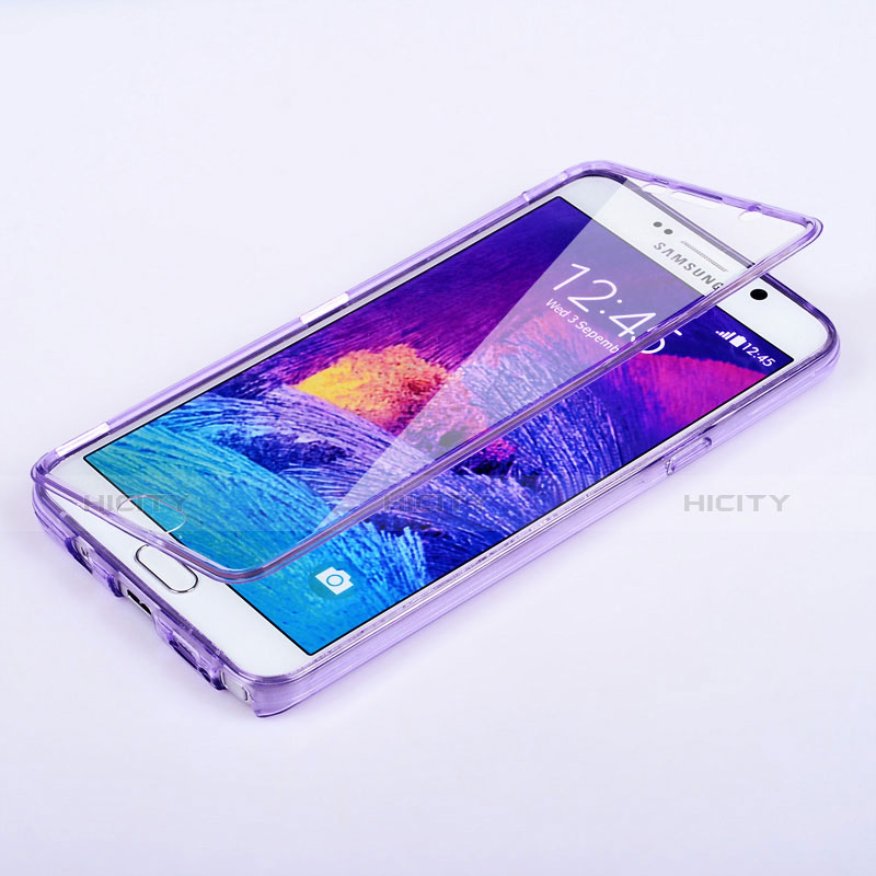 Custodia Silicone Trasparente A Flip Morbida per Samsung Galaxy Note 5 N9200 N920 N920F Viola