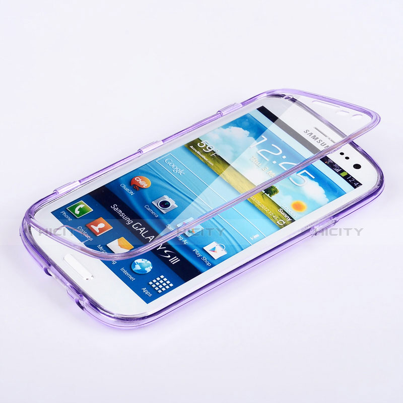 Custodia Silicone Trasparente A Flip Morbida per Samsung Galaxy S3 4G i9305 Viola
