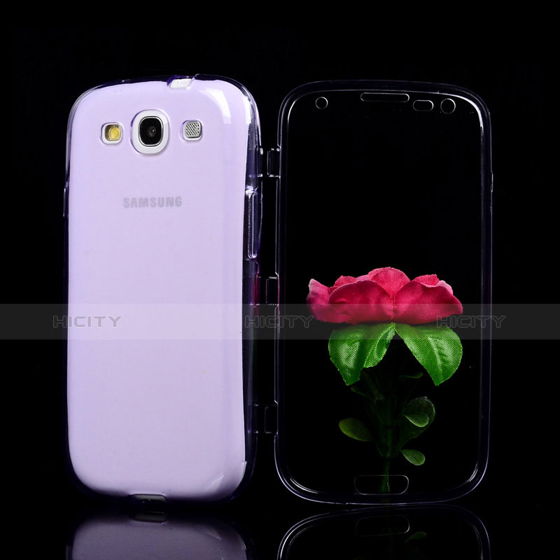 Custodia Silicone Trasparente A Flip Morbida per Samsung Galaxy S3 III LTE 4G Viola