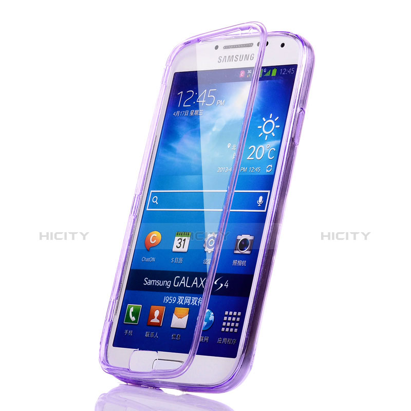 Custodia Silicone Trasparente A Flip Morbida per Samsung Galaxy S4 i9500 i9505 Viola
