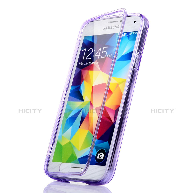 Custodia Silicone Trasparente A Flip Morbida per Samsung Galaxy S5 Duos Plus Viola