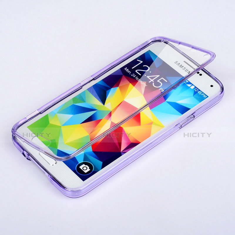 Custodia Silicone Trasparente A Flip Morbida per Samsung Galaxy S5 G900F G903F Viola