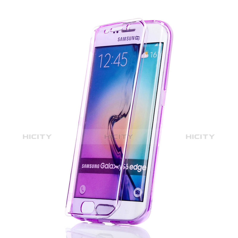 Custodia Silicone Trasparente A Flip Morbida per Samsung Galaxy S6 Edge SM-G925 Viola