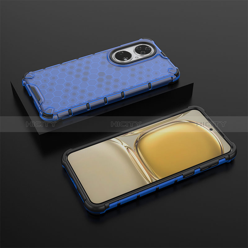 Custodia Silicone Trasparente Laterale 360 Gradi Cover AM2 per Huawei P50 Pro Blu