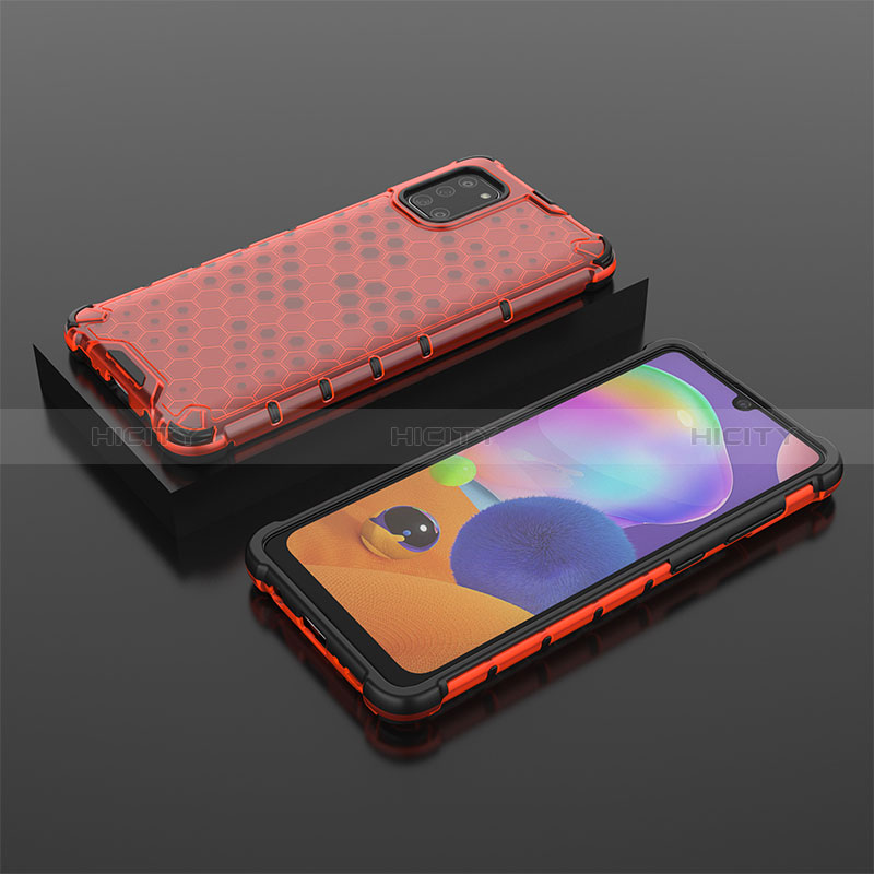 Custodia Silicone Trasparente Laterale 360 Gradi Cover AM2 per Samsung Galaxy A31 Rosso