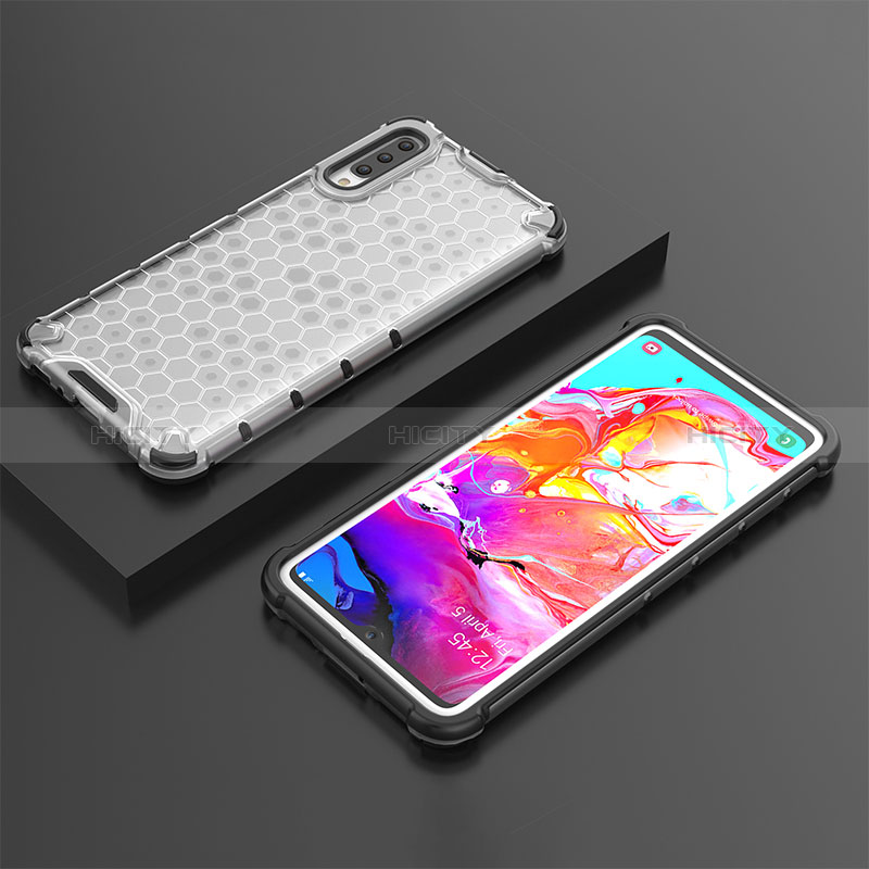 Custodia Silicone Trasparente Laterale 360 Gradi Cover AM2 per Samsung Galaxy A70 Bianco