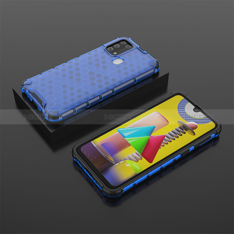 Custodia Silicone Trasparente Laterale 360 Gradi Cover AM2 per Samsung Galaxy M21s Blu