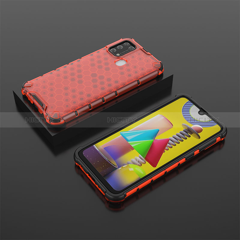 Custodia Silicone Trasparente Laterale 360 Gradi Cover AM2 per Samsung Galaxy M21s Rosso
