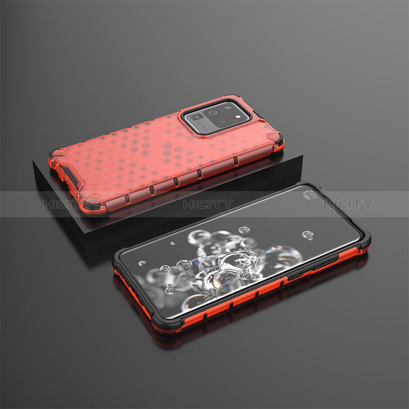 Custodia Silicone Trasparente Laterale 360 Gradi Cover AM2 per Samsung Galaxy S20 Ultra Rosso