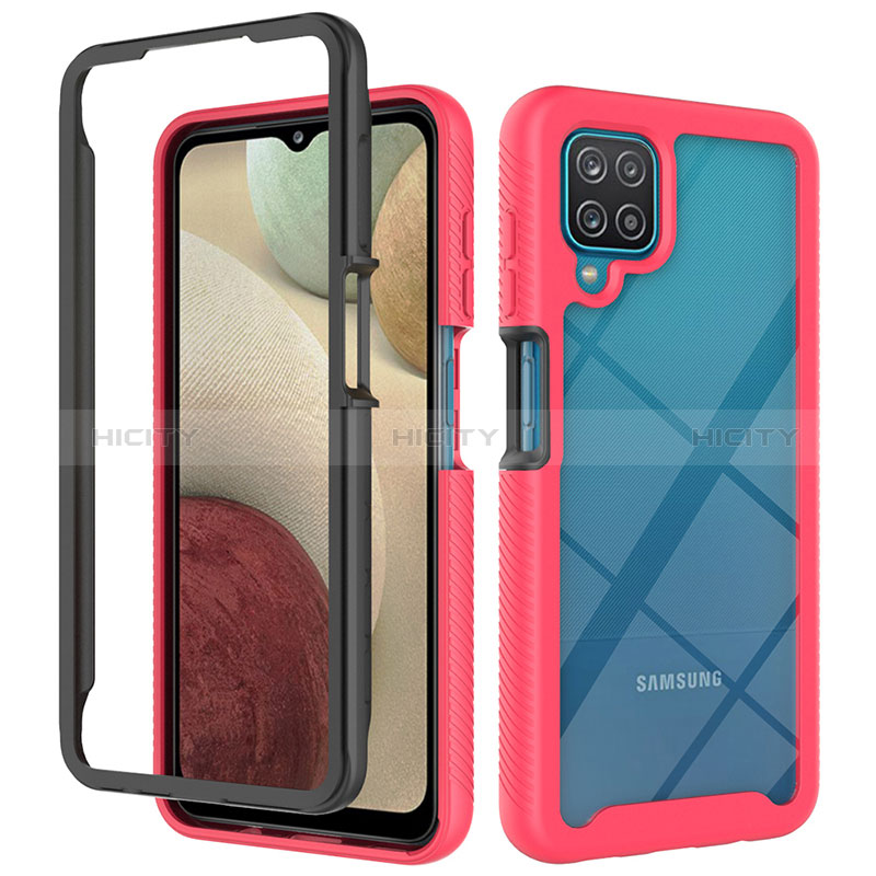 Custodia Silicone Trasparente Laterale 360 Gradi Cover JX2 per Samsung Galaxy A12 Rosso