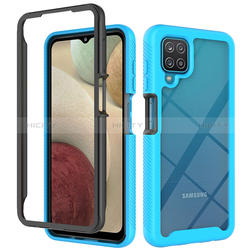 Custodia Silicone Trasparente Laterale 360 Gradi Cover JX2 per Samsung Galaxy F12 Cielo Blu