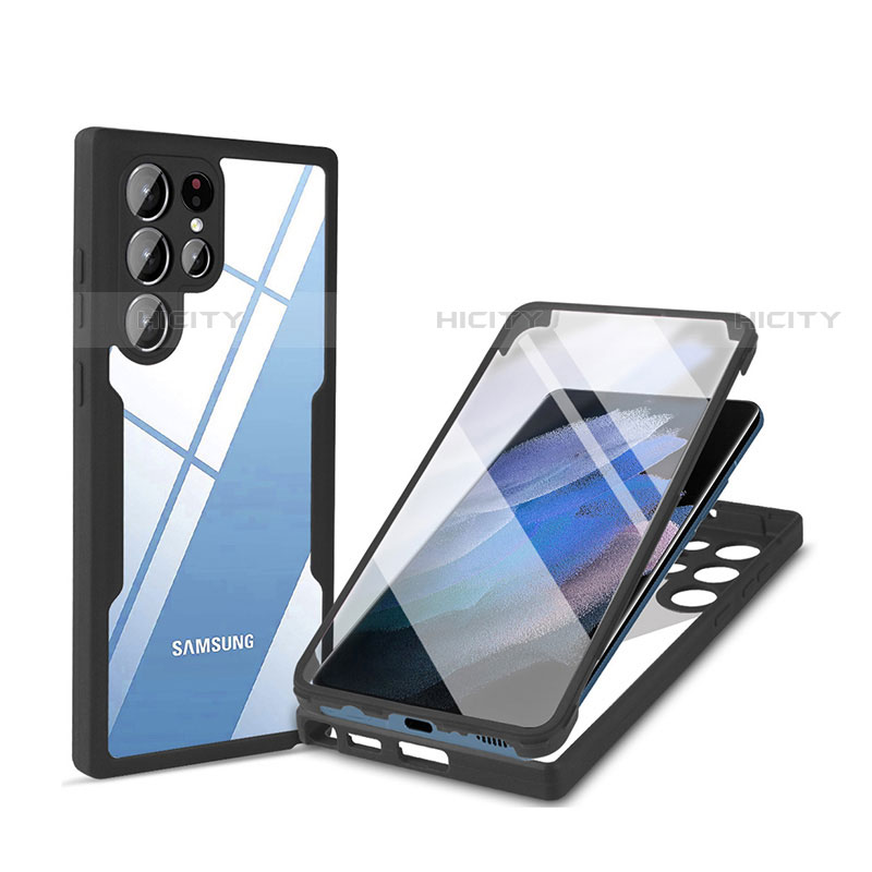Custodia Silicone Trasparente Laterale 360 Gradi Cover M01 per Samsung Galaxy S21 Ultra 5G Nero