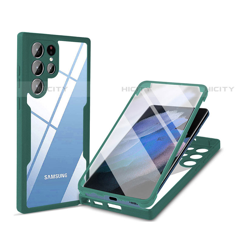 Custodia Silicone Trasparente Laterale 360 Gradi Cover M01 per Samsung Galaxy S21 Ultra 5G Verde