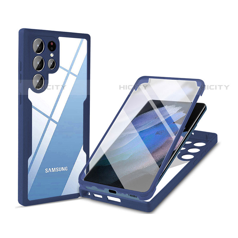 Custodia Silicone Trasparente Laterale 360 Gradi Cover M01 per Samsung Galaxy S23 Ultra 5G Blu