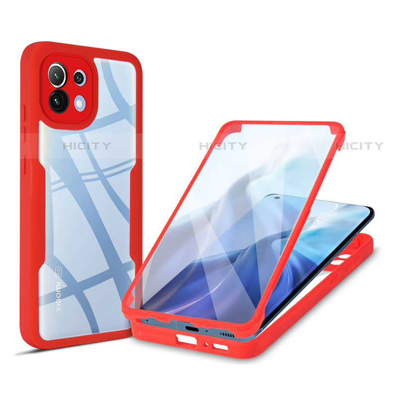 Custodia Silicone Trasparente Laterale 360 Gradi Cover M01 per Xiaomi Mi 11 5G Rosso