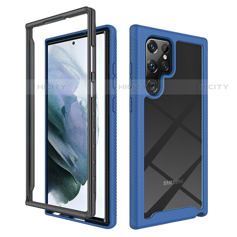 Custodia Silicone Trasparente Laterale 360 Gradi Cover M02 per Samsung Galaxy S22 Ultra 5G Blu