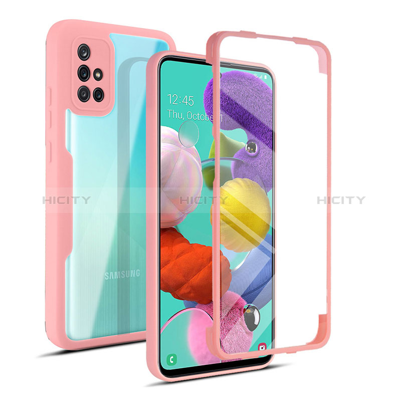 Custodia Silicone Trasparente Laterale 360 Gradi Cover MJ1 per Samsung Galaxy A51 4G Oro Rosa