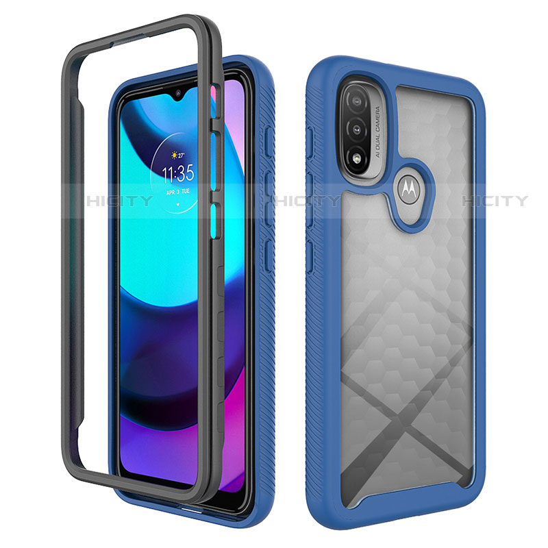 Custodia Silicone Trasparente Laterale 360 Gradi Cover per Motorola Moto E40 Blu