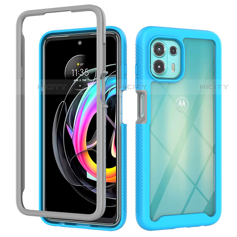 Custodia Silicone Trasparente Laterale 360 Gradi Cover per Motorola Moto Edge 20 Lite 5G Ciano