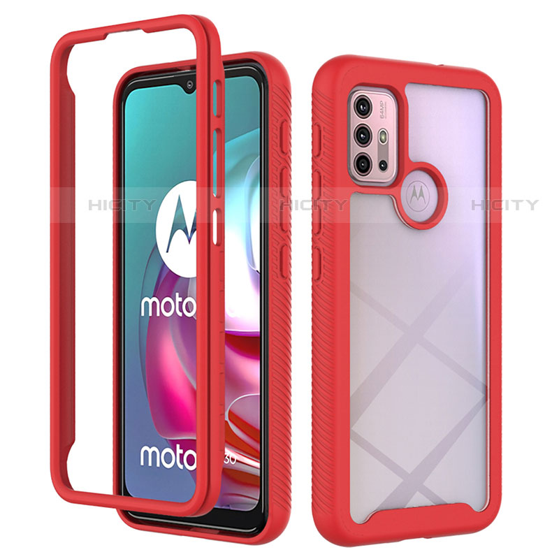 Custodia Silicone Trasparente Laterale 360 Gradi Cover per Motorola Moto G10 Rosso