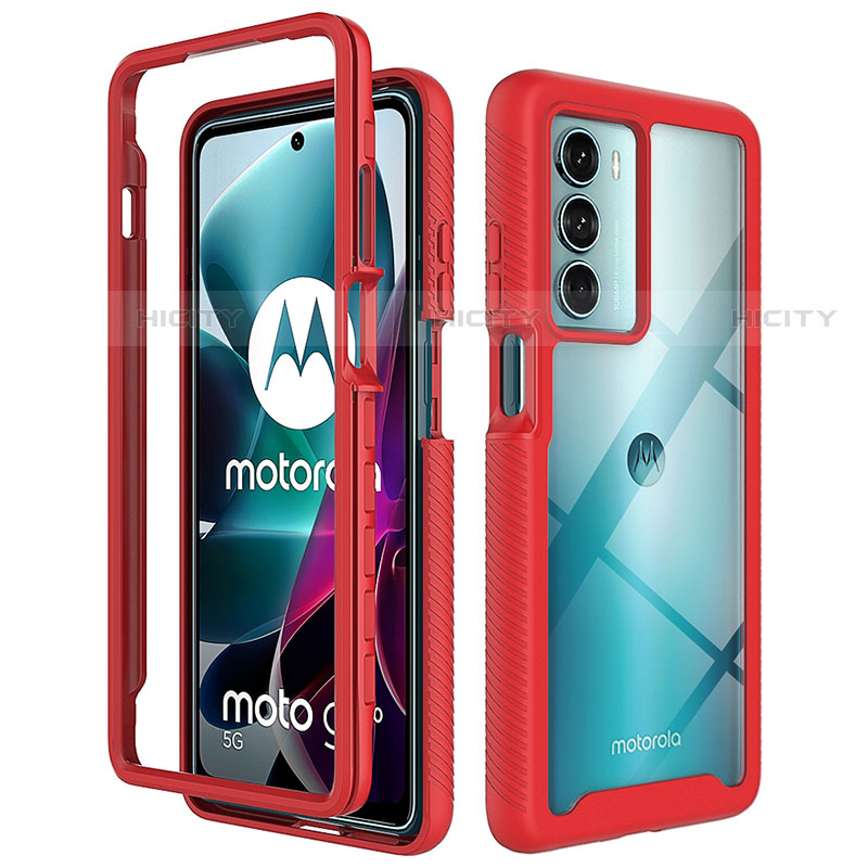 Custodia Silicone Trasparente Laterale 360 Gradi Cover per Motorola Moto G200 5G Rosso