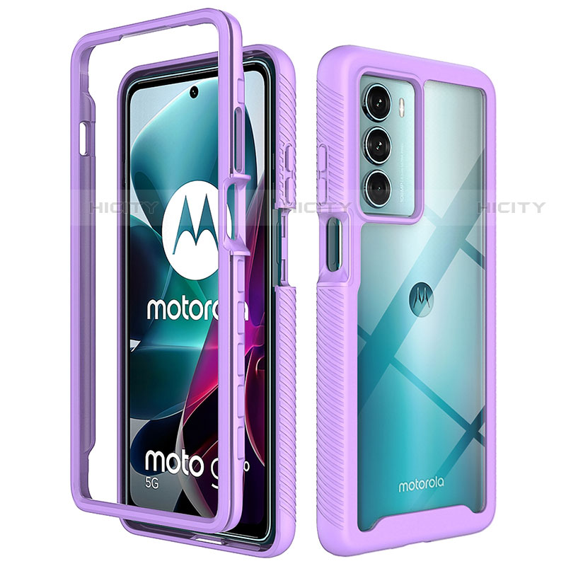 Custodia Silicone Trasparente Laterale 360 Gradi Cover per Motorola Moto G200 5G Viola