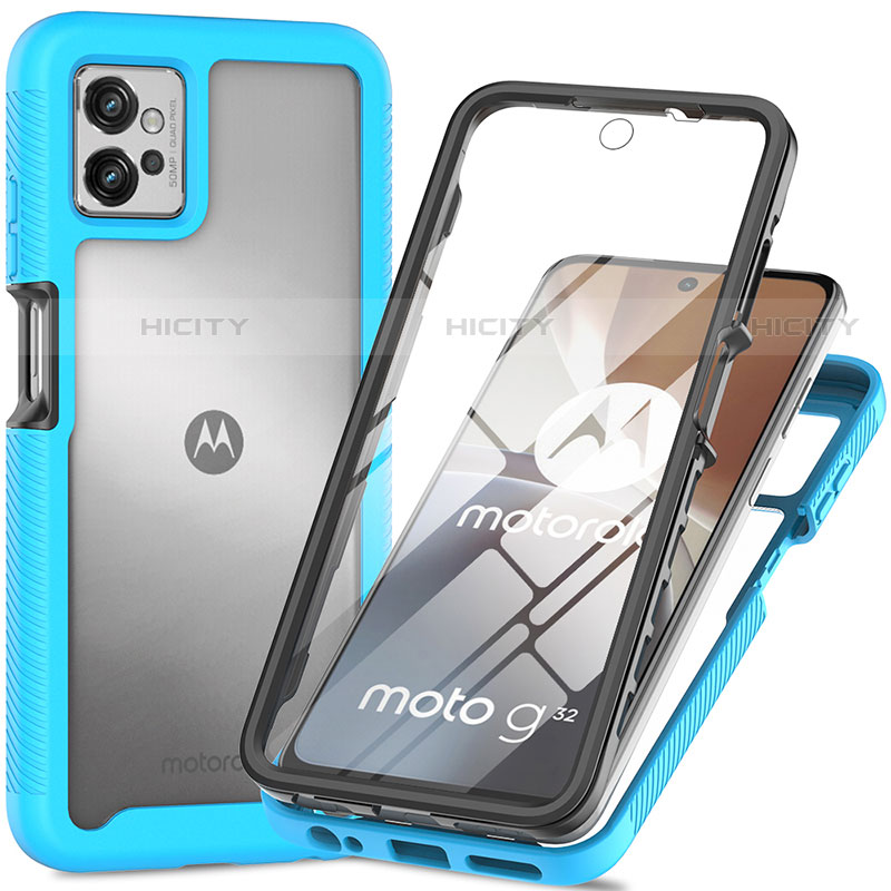 Custodia Silicone Trasparente Laterale 360 Gradi Cover per Motorola Moto G32 Ciano