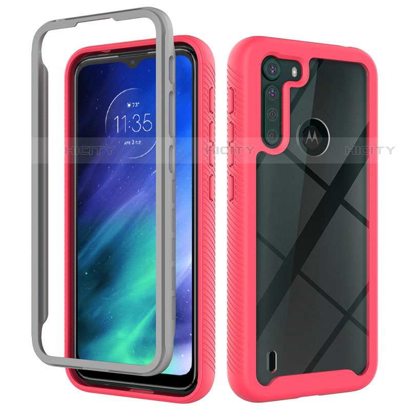 Custodia Silicone Trasparente Laterale 360 Gradi Cover per Motorola Moto One Fusion Rosa Caldo