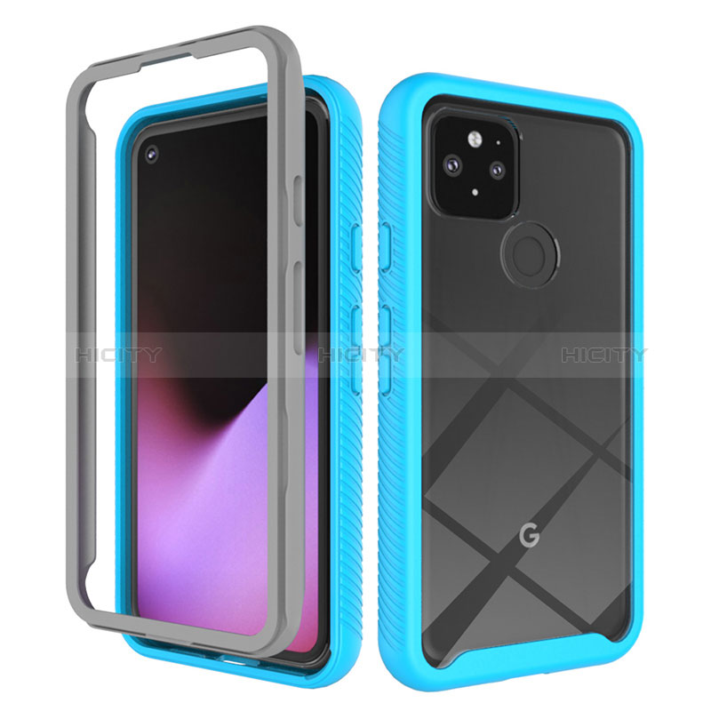 Custodia Silicone Trasparente Laterale 360 Gradi Cover ZJ1 per Google Pixel 5 Cielo Blu